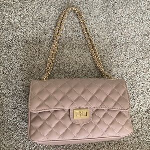 Nude Genuine Leather Flap Bag with Chain Straps